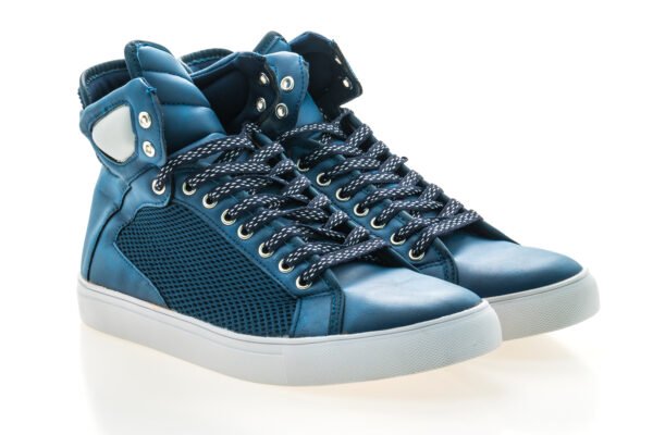 Blue High-Top Sneakers with White Soles